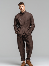 Men's linen stand-up collar suit